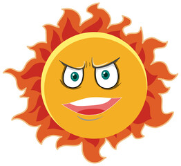 Sun cartoon character with angry face expression on white background