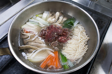 Korean traditional food beef bulgogi with vegetable.