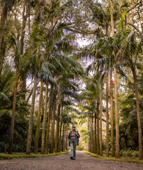 Fototapeta na wymiar Woman in Terra Nostra botanic garden, travel destination Azores.