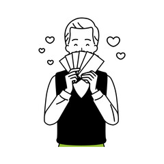 Illustration of seniors making money, upper body.