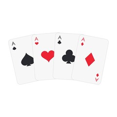 Set of four aces playing card suits - hearts, spades, diamonds, clubs. A winning poker hand. Poker, gambling concept. Template for casino, web design. Vector illustration