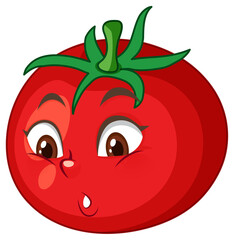 Tomato cartoon character with face expression on white background