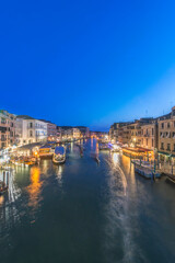 Fototapeta na wymiar Italy, Venice. Grand Canal at Twilight from Rialto Bridge