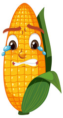 Cute corn cartoon character with face expression on white background