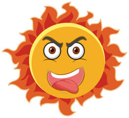 Sun cartoon character with angry face expression on white background