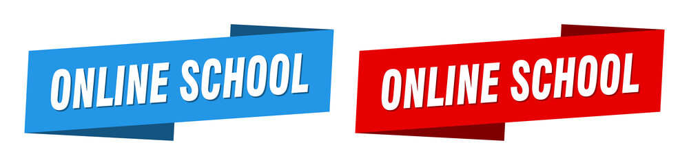 online school banner. online school ribbon label sign set