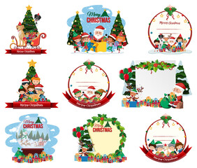 Set of blank Christmas postcard and logo isolated