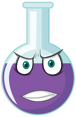 Laboratory glassware with face expression on white background