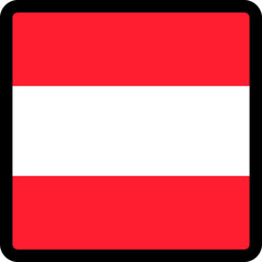 Flag of Austria in the shape of square with contrasting contour, social media communication sign, patriotism, a button for switching the language on the site, an icon.