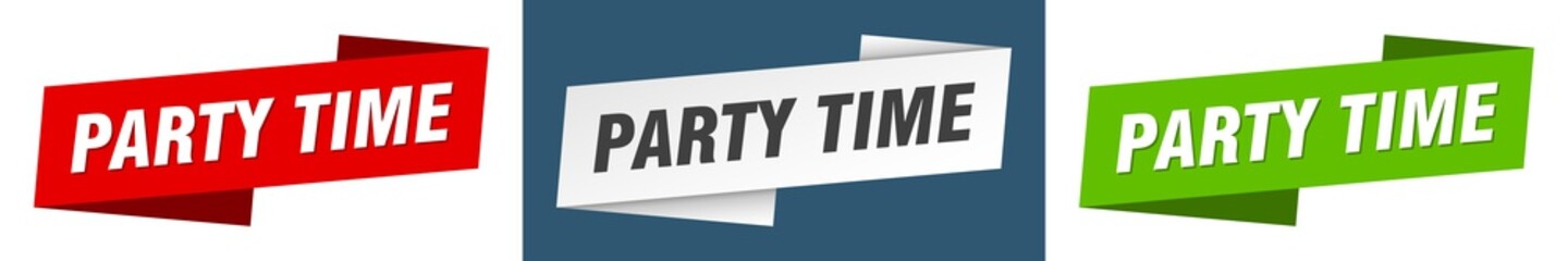 party time banner. party time ribbon label sign set