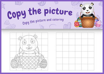 copy the picture kids game and coloring page themed easter with a cute panda in bucket egg