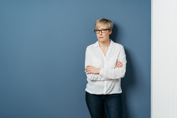 Serious woman looking intently at the camera