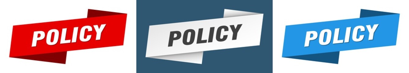 policy banner. policy ribbon label sign set