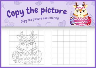 Obraz premium copy the picture kids game and coloring page themed easter with a cute deer in the egg
