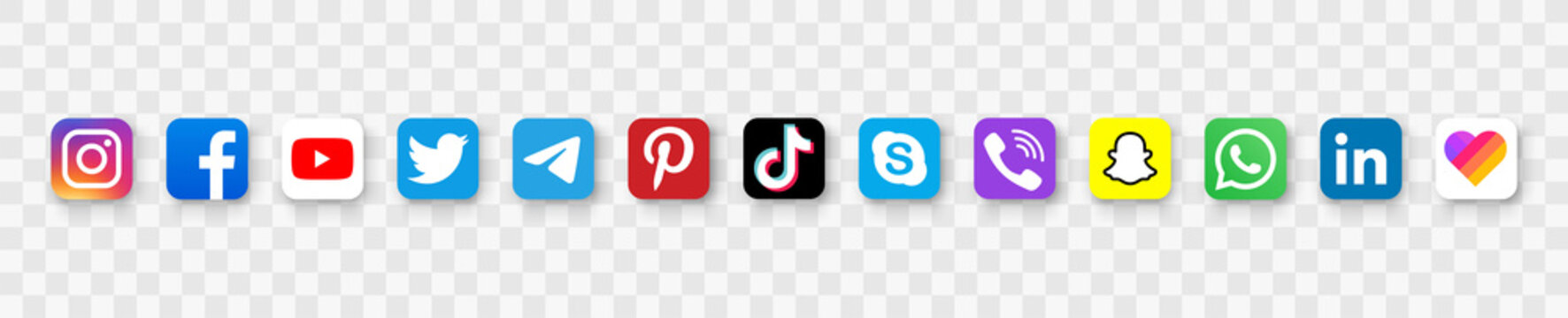 Facebook, twitter, instagram, youtube, snapchat, pinterest, whatsap, linkedin, periscope, vimeo, tiktok ,viber - Collection of popular social media logo. Social media icons. Editorial vector. 