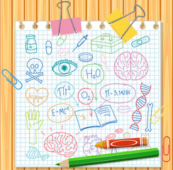 Set of medical science element doodle on paper