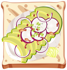 Top view of a bread with topping isolated