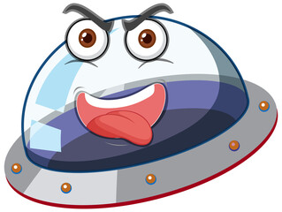 Ufo with crazy face expression on white background