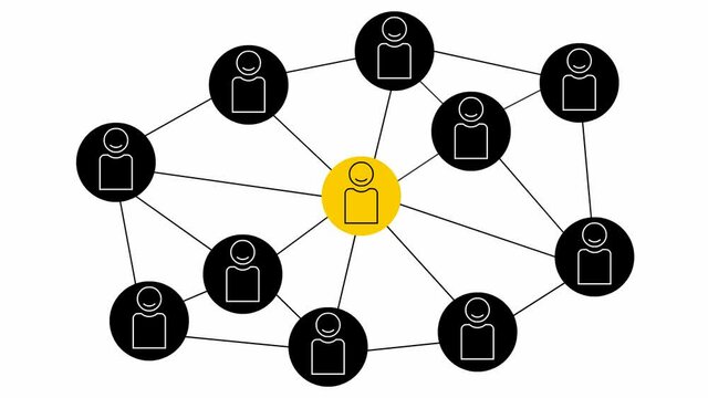 Animated symbol of people connect among themselves. Concept of management, connection, communication, social network, teamwork. Vector illustration isolated on white background.