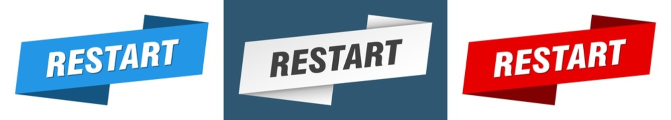 restart banner. restart ribbon label sign set