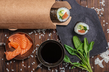 Still life. Japanese cuisine- roll in a package