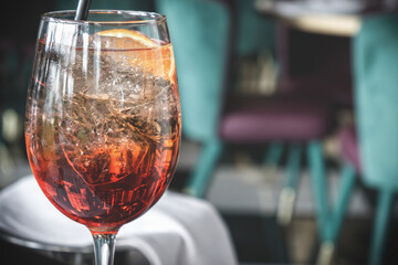 Glass of italian spritz cocktail with copy space