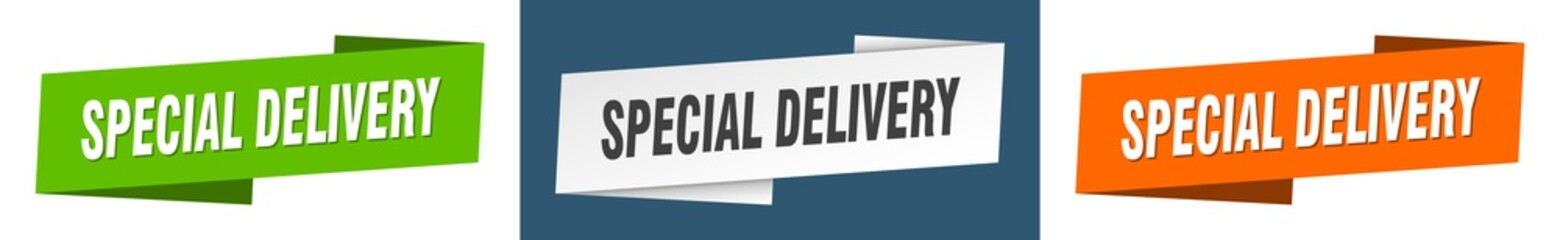 special delivery banner. special delivery ribbon label sign set
