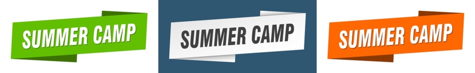 summer camp banner. summer camp ribbon label sign set