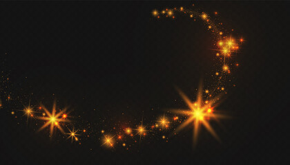 Transparent Golden Glow light effect. Copper lights effects. Sparkle and glitter. Vector illustration.