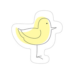 Doodle Chicken. Vector black outline of a Baby Bird on a white background. A design element for a banner, sticker, and postcard. 
