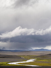 Fototapeta na wymiar Landscape in the highlands between Hofsjokull and Langjokull (background), Iceland.