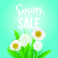 Fototapeta premium Spring banner. floral design template with typography letter