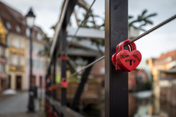 The padlocks of Little Venice in Colmar in France