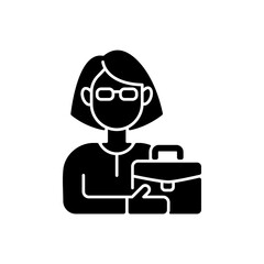 Female adult black glyph icon. Middle-aged woman. 35-40 years old. Adulthood period. Mentally and sexually mature. Matured person. Silhouette symbol on white space. Vector isolated illustration