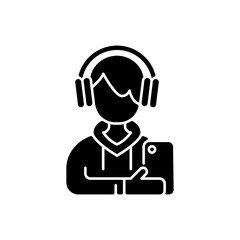 Teenage boy black glyph icon. Male teenager. Adolescence. Emotional development. School stress, peer problems. Mood swings. Growth spurt. Silhouette symbol on white space. Vector isolated illustration