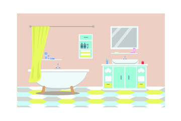 Fototapeta na wymiar Modern bathroom interior with tub. Flat style, vector illustration design template