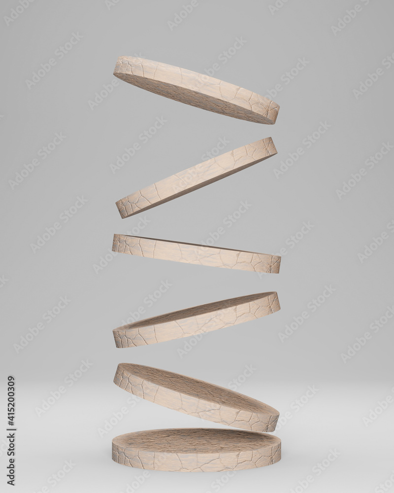 Fototapete 3d render of floating concrete objects on light background