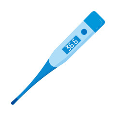 An electronic thermometer shows the temperature of a healthy person. Vector illustration on a white background in blue tones.