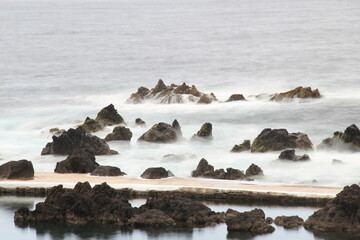 Waves breaking on rocks in Porto Moniz Madeira