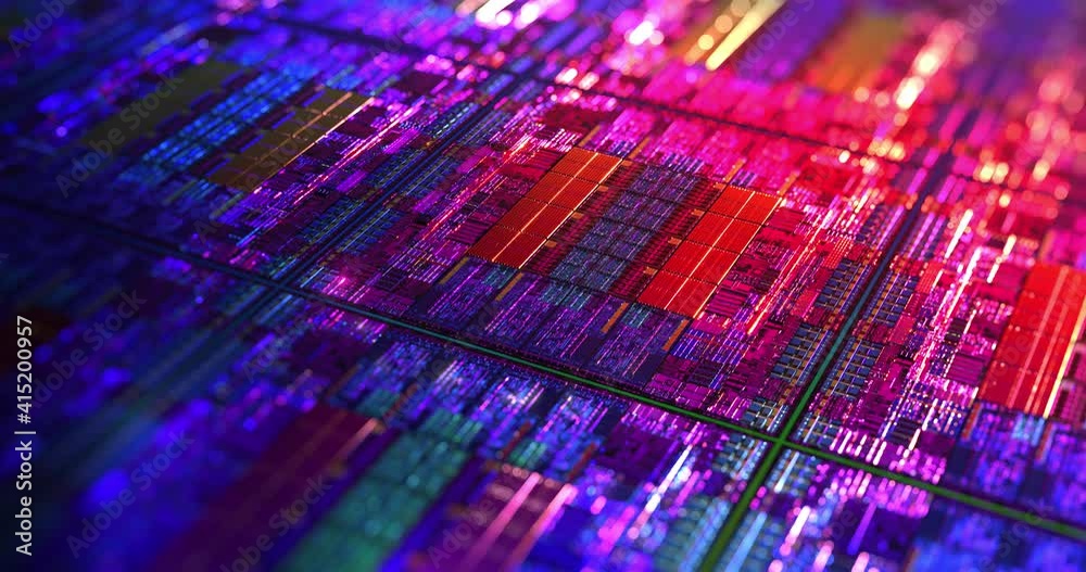 Poster futuristic die chip processor technology background. cpu, gpu, cmos microchip computer processors. a