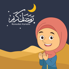 Background of ramadán with girl praying