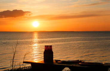 Bottles at the beach in Sunrise, Samso, Denmark, Europe