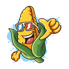 Cool Corn Vector Icon Illustration. Food Icon Concept With Cool Pose. Isolated on White Background