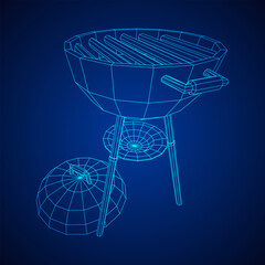 Round barbecue grill. Outdoor bbq party. Wireframe low poly mesh vector illustration