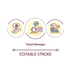 Travel manager concept icon. Person responsible for business travel idea thin line illustration. Help develop corporate journey policies. Vector isolated outline RGB color drawing. Editable stroke