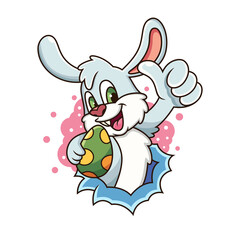 Cute Rabbit Bring Egg Vector Icon Illustration. Animal Mascot Cartoon Character with Funny Pose