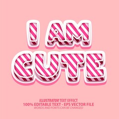 Fototapeta na wymiar I am cute, 3d pink candy cartoon style editable text effect Premium Vector