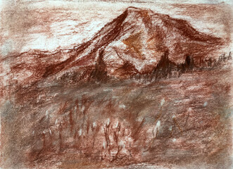 Pastel mountain landscapes of brown color can be used in the tourist business and for postcards