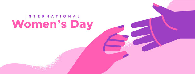 Obraz premium Women's Day pink woman hand help together banner