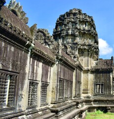 Fototapeta na wymiar Old weathered temple walls of Angkor Wat 